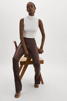 Your go-to leather pants get a sleek new update. Cut from supple stretch lamb leather with a second-skin fit, they feature a high waist and straight leg with a side split hem for an edgy flair. Wear with everything from casual t-shirts to bodysuits. Swim Accessories, Side Split, Split Hem, Second Skin, Skirt Pants, Casual T Shirts, Dress Accessories, Short Pants, Dress Skirt