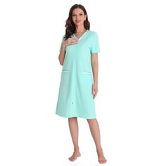 Zipper front housecoat short sleeve housedress Alwyn Home Size: Large | Alwyn Home Zipper Front Housecoat Short Sleeve Nightgown Long Housedress Duster RHW2898 34.0 H x 44.0 W in Polyester in Green | Large | Wayfair Green Short Sleeve Nightgown For Daywear, Summer Hospital Nightgown With Short Sleeves, Nightgown Long, House Dress, Night Gown, Front Zipper, Extra Large, Size Medium, Zipper