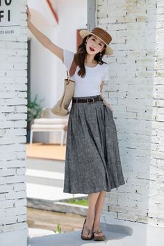 Casual A-line Pleated Maxi Skirt, Casual A-line Maxi Skirt For Work, Casual A-line Skirt With Pockets, Casual Long Gray Skirt, Casual Gray Long Skirt, Casual A-line Pleated Mini Skirt, Casual A-line Pleated Skirt For Work, Casual A-line Pleated Summer Skirt, Casual A-line Pleated Skirt For Summer