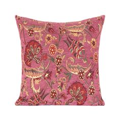 a pink pillow with floral designs on it