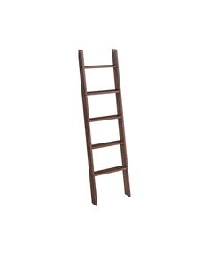 a wooden ladder leaning up against a white wall