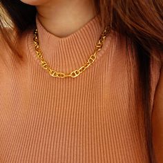 "💗 Chunky Thick Gold Anchor Mariner Chain Necklace, Gold Choker Toggle Necklaces, Extra Super Chunky Bold Gold Chain Necklace, Jewelry Set ⭐ This gorgeous toggle necklace features mariner(anchor) chain links in a classic gold palette. ⭐ NECKLACE MEASURE * Total Length: 16\" including toggle closure * Only Chain Length: 15.5\" * Chain Link Size: Length 12mm and Width 9mm * Closure: Toggle Clasp If you are interested in a set (Necklace & Bracelet), please see this link https://www.etsy.com/li Trendy Chain Link Necklace With Toggle Clasp, Chunky Metal Chain Necklace As Gift, Chunky Chain Choker Necklace For Gift, Chunky Chain Choker Necklace As A Gift, Toggle Necklace With Chunky Chain Choker, Chunky Link Chain Necklace, Chunky Chain Toggle Choker, Chunky Chain Link Necklace Gift, Chunky Metal Toggle Necklace