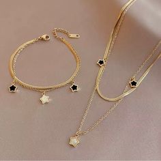 Gold Chain Necklace Bracelets Set Stainless Steel Jewelry For Women Star Star Charm Necklace, Elegant Jewellery, Star Pendant Necklace, Wire Necklace, Vintage Punk, Fashion Jewelry Sets, China Product, Shell Bracelet, New Trend