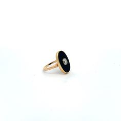 Onyx and Diamond Ring Details: 14k yellow gold Onyx Diamond The ring is size 6 Modern 14k Gold Enamel Round Ring, Timeless Black Rings With Rose Cut Diamonds, Modern Round Enamel Ring In 14k Gold, Timeless Black Ring With Rose Cut Diamonds, Luxury Oval Signet Ring With Black Enamel, Gold Diamond Ring With Black Enamel, Luxury Oval Black Enamel Signet Ring, Black Enamel Diamond Ring In Fine Jewelry Style, Black Diamond Enamel Ring Fine Jewelry