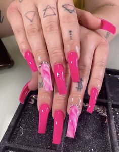 Name Nails Acrylic, Neon Pink Acrylic Nails Coffin, Barbie Pink Acrylic Nails Square, Simple Bling Acrylic Nails, Fuchsia Acrylic Nails, Extra Pink Nails, Pink Nails Square, Nailed It