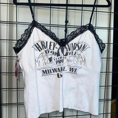 Harley Davidson White Lace Rework Tank  Size M/L Reworked Y2k Tank Top, Y2k Tank, Womens Clothing Tops, White Lace, Harley Davidson, Angeles, Tops & Tees, Tank Top, Tank Tops