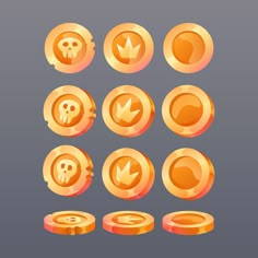 a set of different types of buttons on a gray background with orange and red colors