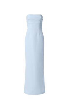 The strapless bodice of this faille style has exquisite pleated detailing for a polished look and sits atop a chic and statuesque column skirt. Shown in Ice. Amsale Ice Bridesmaid, Strapless Blue Bridesmaid Dresses, Fitted Strapless Pre-draped Dress For Formal Occasions, Wedding Strapless Dress With Pleated Bodice And Straight Neckline, Formal Strapless Dress With Pleated Bodice And Straight Neckline, Strapless Dress With Pleated Bodice And Straight Neckline, Formal Strapless Maxi Dress With Pleated Bodice, Formal Evening Dress With Ruched Bodice And Straight Neckline, Formal Strapless Dress With Fitted Bodice