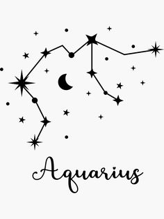 the zodiac sign aquarius with stars and crescents on it's side, against a white background