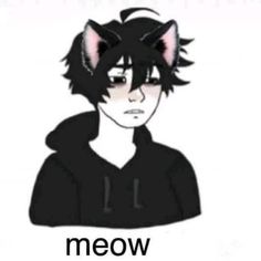 a drawing of a cat with the words meow on it's chest and ears