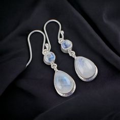 "Make yourself trendy and stylish with this 925 Sterling Silver Earrings glittering with Rainbow Moonstone that will add majestic charm and elegance to your look. Exquisitely designed, this Earrings will provide you a classy look. ----------------------------------- Welcome TO Our Shop Shnaya Jewels ----------------------------------- \"\"Remarkable Rainbow Moonstone Earrings, White Drop & Dangle Earrings, 925 Sterling Silver Jewelry, Birthday Gift, Earrings For Mother\"\" SKU : EE-20-24 Gemstone : Rainbow Moonstone Stone Shape : Pear Metal : Sterling Silver Metal Purity : 925 Length : 1.8 Inches * Jewelry Care Tips:- ----------------------- [1] Store it properly: Store your jewelry in separate compartments or pouches to prevent scratching and tangling. This is particularly important for d Moonstone Stone, Moonstone Earrings, 925 Sterling Silver Earrings, Quality Jewelry, 925 Sterling Silver Jewelry, Rainbow Moonstone, Jewelry Care, Moonstone, Metallic Silver