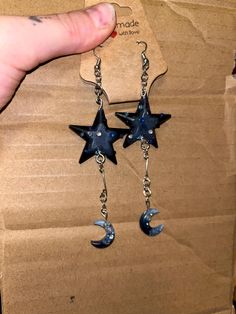 Double layered earrings. Star and moon navy blue Earrings Moon And Star, Blue Celestial Pierced Earrings, Dark Mori Witch, Cottagecore Things, Blue Star-shaped Celestial Earrings, Celestial Blue Moon-shaped Earrings, Blue Moon-shaped Earrings With Moon Charm, Grunge Jewelry, Dope Jewelry