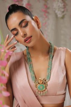 Shop for Paisley Pop Tuhin Kundan Long Necklace Online at Aza Fashions Kundan Long Necklace, Gold Ring Designs, Luxury Sale, Green Beads, Kundan Necklaces, Necklace Online, Buy Gold, Green Bead, Gold Plated Silver