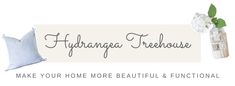 the logo for hydrangea treehouse make your home beautiful and functional with flowers in vases