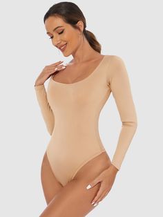 Features: Basic style Sheer: Opaque Stretch: Slightly stretchy Material composition: 65% polyester, 35% elastane Care instructions: Machine wash cold. Tumble dry low. Imported Size US Top Length Bust Waist Hip S 2/4 25 25.6 24 28 M 6 25.6 26.8 25.2 29.1 L 8 26.2 28 26.4 30.3 XL 10 26.8 29.1 27.6 31.5 2XL 12 27.4 30.3 28.7 32.7 3XL 14 28 31.5 29.9 33.9 High Stretch Scoop Neck Bodysuit, Solid Color Elastane One-piece Bodysuit, Scoop Neck Second-skin Leotard, Second-skin Scoop Neck Leotard, Scoop Neck Stretch Bodysuit In Solid Color, Stretch Bodysuit With Scoop Neck In Solid Color, Stretch Scoop Neck Bodysuit In Solid Color, High Stretch Scoop Neck Bodysuit For Swimming, High Stretch Seamless Leotard