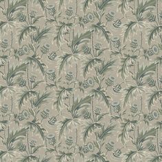 an image of a wallpaper with flowers and leaves in greys, blues and greens