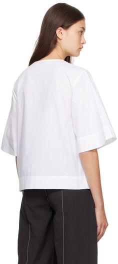 Organic cotton poplin blouse. · Crewneck · Keyhole cutouts at four-button closure · Darts at chest Supplier color: Bright white Poplin Blouse, White Crewneck, Cotton Poplin, Bright White, Organic Cotton, Great Deals, Crew Neck, White, Color