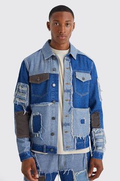 No matter where the day takes you, you can always rely on a denim jacket. For those long awaited sunny days, nothing works better than a denim jackets. Lightweight and easy to match with any casual outfit, this staple is the go-to outerwear piece by definition. Available in endless colour tones, washes and finishes, the jean jackets from our improved collection are a fail-safe choice for a fashionable and comfortable getup. Consider pairing your denim jacket with a white t-shirt, cargo ... Man Jeans Jacket, Urban Patchwork Denim Jacket For Streetwear, Patchwork Denim Jacket For Fall Streetwear, Fall Patchwork Denim Jacket For Streetwear, Trendy Patchwork Denim Jacket, Denim Blue Patchwork Jacket For Streetwear, Urban Patchwork Denim Jacket For Fall, Urban Denim Blue Patchwork Denim Jacket, Streetwear Patchwork Denim Jacket