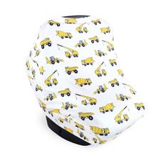 a yellow dump truck print car seat cover for the back of a baby's car