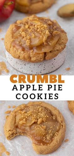 an apple pie cookie with crumbl toppings on top and in the middle