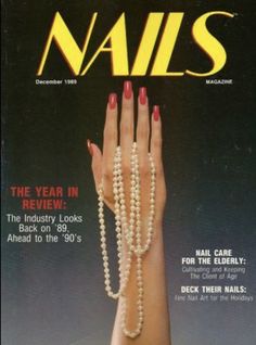 the cover of nails magazine showing a woman's hand with pearls on it