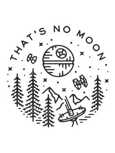 the logo for that's no moon, with trees and mountains in the background