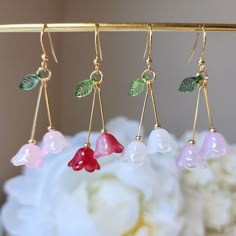 Our cute lily of the valley earrings is made with glass flowers, acrylic leaves and 14k gold plated earring hooks which are good for delicate ears. Size: approx. 0.75" wide and 2" long Cute Flower Earrings, Whimsical Spring Flower Earrings With Ear Wire, Flower-shaped Earrings With French Hook As Gift, Flower Shaped Earrings With French Hook For Gift, Cute Lily Of The Valley, Flower Earrings Diy, Flower Jewelry Diy, Acrylic Leaves, Coworker Appreciation