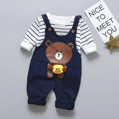 Bear Overalls, T Shirt Cartoon, Trendy Trouser, Trouser Outfits, Infant Boys, Boys Stripes, Overalls Pants, Baby Boy Romper