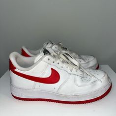 Nike White/Red Air Force 1 Size 7.5 Red Air Force 1, White Air Forces, Cute Nike, Air Forces, Cute Nikes, Force One, Air Force Ones, Nike White