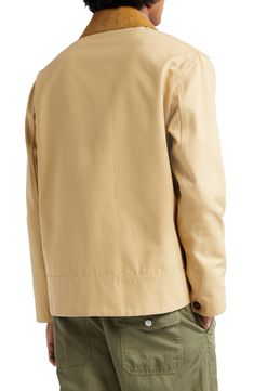 Oversized patch pockets underscore the utilitarian look of this safari-inspired jacket crafted from durable cotton canvas and topped with a corduroy collar. Front button closure Spread collar Button cuffs Chest button-flap patch pockets; front button-flap patch pockets 100% cotton Dry clean Made in Italy Designer Clothing Classic Cotton Sport Coat With Flap Pockets, Classic Khaki Outerwear With Patch Pockets, Classic Beige Outerwear With Corduroy Collar, Beige Gabardine Outerwear With Button Cuffs, Beige Shacket With Patch Pockets For Work, Beige Workwear Shacket With Patch Pockets, Khaki Cotton Utility Jacket With Button Cuffs, Cotton Utility Jacket With Button Cuffs For Work, Classic Beige Utility Jacket With Lapel Collar