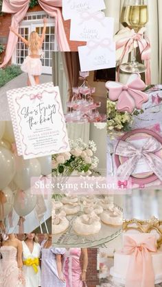 a collage of photos with pink and white decorations