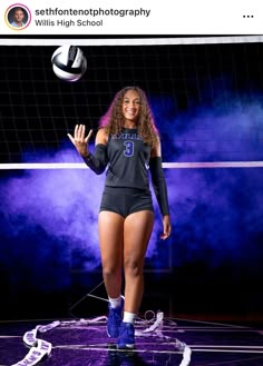 a female volleyball player is posing for a photo