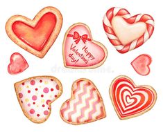 watercolor valentine's day cookies with hearts and candy on white background royalty illustration