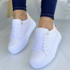 Category:Sneakers; Upper Materials:PU Leather,PU; Season:Fall,Spring; Heel Type:Platform; Gender:Women's; Toe Shape:Round Toe; Style:Minimalism,Casual,Sporty; Heel Height(inch):1-2; Outsole Materials:Rubber; Occasion:Daily; Closure Type:Lace-up; Pattern:Solid Colored; Listing Date:10/12/2022; Production mode:Self-produce; 2024 Trends:White Shoes,Platform Sneakers; Foot Length:; Foot Width:; Size chart date source:Provided by Supplier.; US Size:null; UK Size:14.5; EU Size:50 Casual Athletic Shoes, Classic Slippers, White Shoes Sneakers, White Sneakers Women, Style Sportif, Sporty Casual, Casual Sneakers Women, White Shoes Women, Girly Shoes