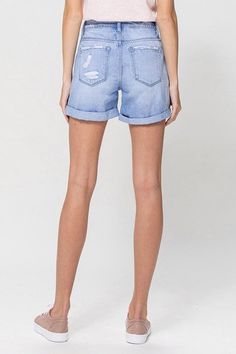 Embrace a laid-back yet fashionable look with these Vervet Distressed Boyfriend Shorts featuring stylish cuffs. The distressed detailing adds a touch of urban chic to these shorts, creating a perfect balance between relaxed and edgy. Finished with cuffs for an extra dose of charm, these shorts are a versatile addition, ideal for casual outings and warm-weather adventures.F. Rise: 10 1/4" Inseam: 3 1/2'' Leg opening: 24 1/2''Model is 5' 9'' Wearing size small.Fabric Contents: 100% Cotton, Non-stretch fabric, Non-sheer fabricCare Instructions: Machine wash cold, gentle cycle, tumble dry low.Size Measurement (inch): XS: 13.0 (Waist), 17.0 (Hips), 5.0 (Inseam), 13.5 (Length) S: 14.0 (Waist), 18.0 (Hips), 5.0 (Inseam), 13.5 (Length) M: 15.0 (Waist), 19.0 (Hips), 5.0 (Inseam), 13.5 (Length) L: 1 Boyfriend Shorts, Flying Monkey, Cuffed Jeans, Girl Gang, Boyfriend Fit, Urban Chic, Our Girl, Sheer Fabrics, Print Pattern