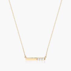 14K Yellow Gold Bar Diamond Necklace Minimalist Everyday Diamond Necklace, Everyday Yellow Gold Diamond Bar Necklace, Everyday Gold Bar Necklace With Diamond, Gold Minimalist Diamond Bar Necklace, Minimalist Gold Diamond Bar Necklace, Minimalist Diamond Bar Necklace With Single Cut Diamonds, Minimalist Bar Necklace With Single Cut Diamonds, Minimalist Yellow Gold Bar Necklace With Diamond Accents, Minimalist Yellow Gold Diamond Necklace