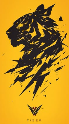 an abstract tiger design on a yellow background