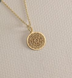 14K Real Solid Gold Mandala gold necklace ● Material of pendant: Solid Gold 14k ( REAL GOLD ) ● Metal Stamp: 14L ( REAL GOLD ) ● The pendant is available in 6 sizes: - 14,0 mm / 0,55 inches ( Diameter ) In the photos - 15,3 mm / 0.60 inches ( Diameter ) - 16,5 mm / 0,65 inches ( Diameter ) - 19,1 mm / 0,75 inches ( Diameter ) - 21 mm / 0,82 inches ( Diameter ) - 23 mm / 0.90 inches ( Diameter ) ( In the photos the size is 14mm / 0.55 inches Diameter ) ( Jump Ring inner diameter: 4 mm ) ● Materia Cheap Spiritual Yellow Gold Jewelry, 14k Gold Medallion Amulet Jewelry, Symbolic 14k Gold Medallion Jewelry, Spiritual 14k Gold Medallion Jewelry, 14k Gold Filled Yellow Gold Charm Necklace For Anniversary, 14k Gold Amulet Medallion Jewelry, Rose Gold Medallion Necklace In Amulet Style, Rose Gold Medallion Amulet Necklace, Gold Jewelry Stamped 14k In Brass