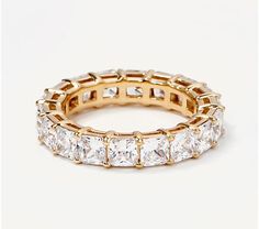 Diamonique Yellow Choice of Cut Eternity Band Ring, 14K Gold Clad - QVC.com Chanel Rings Gold, Chanel Ring, Eternity Band Ring, Eternity Wedding Band, Ring Size Guide, Eternity Band, Eternity Bands, Eternity Ring, Cute Jewelry