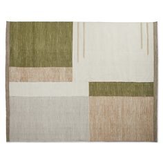 an area rug with different colors and patterns on the side, including green, white, beige