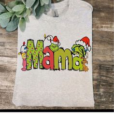 Cute Design ! Custom Made And Will Ship Within A Few Days! On Gildan Unisex Short Sleeve Check Out My Page For More Designs Cute Cricut Christmas Shirts, Grinch Designs For Shirts, Christmas Themed Shirts, Grinch Birthday Shirts, Cricut Family Christmas Shirts, Christmas Mama Shirt, Multicolor Cotton Christmas Top, Holiday Multicolor Graphic Print Tops, Multicolor Graphic Print Holiday Tops