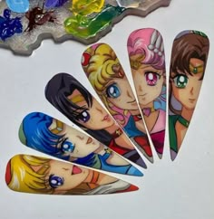 Manga Nails, Disney Drawing Tutorial, Cartoon Nail Designs, 90s Nails, Nail Tutorial Videos, Anniversary Cards Handmade