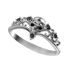 Gothic Skull Engagement Ring, Skull Wedding ring, Skeleton Simple Women's Sterling Silver Ring◆ Beautiful small and light weight women's ring.◆ Features: • SKU: tyt_10b• Style - Engagement Ring, Pinky Ring;• Brand new sterling silver 925 ring. Not plated!, 100% solid silver metal!• Approx. weight of the product - 1.5 g.;• Processing: 1) Blackening Silver 925 by oxidation• Gemstones: 1) Round Black Round Cut Zircons 5PCs - 1.5mm;• Manufacturing and country of origin - Ukraine;◆ Customization:• Fo Wedding Ring Goth, Skull Ring For Women, Skeleton Simple, Goth Rings, Indigo Jewelry, Rings Goth, Sterling Silver Rings Simple, Goth Ring, Skull Wedding Ring