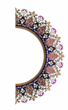 an ornate circular frame with flowers and leaves on the edges is shown in this image