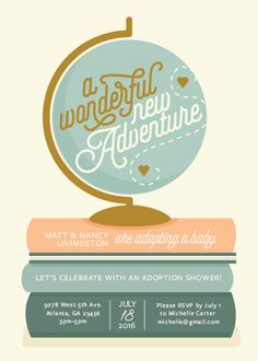 a poster for a new adventure event with a globe on top of books and the words, a wonderful adventure written in cursive