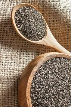 two wooden spoons filled with chia seeds