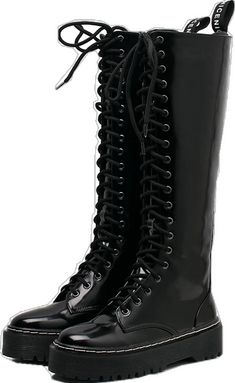 Grunge Martin Boots For Winter Concerts, Grunge Martin Boots For Concerts In Winter, Gothic Lace-up Boots For Concert, Gothic Lace-up Knee-high Boots For Fall, Punk Faux Leather Boots For Concert, Punk Style Lace-up Boots For Concerts In Winter, Punk Style Lace-up Boots For Fall Concert, Grunge Leather Lace-up Boots For Concerts, Black Martin Boots For Alternative Fashion In Fall