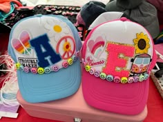 Choose your hat, patches and hat chain. Completely customized to show your little Darlins personality. Hats with up to 4 patches are $25. Each additional patch $2 Hat chains $4 Hat Collection Display, Personalized Trucker Hat, Diy Trucker Hat With Patches, Trucker Patch Hats, Spring Trucker Hat With Patches, Trucker Hat With Patches, Preppy Hats, Custom Patch Trucker Hats, Trucker Hats With Patches