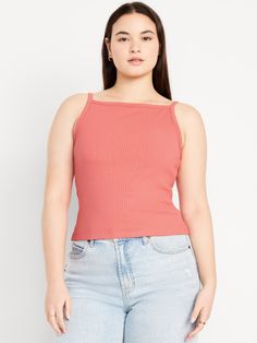 high square neck spaghetti straps fitted hits at waist models are approx.  5'9" and wear sizes s (4), l (12), and xl (18)machine wash according to the care instruction label Tank Top Cami, Cami Tanks, Petite Size, Cami Tops, Square Neck, Rib Knit, Spaghetti Strap, Old Navy, Spaghetti