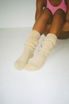 Slouchy knee high socks in a cotton/nylon blend. Thick ribbed cuff and a slim, fitted foot. Made in the USA. Available in multiple colors. Beige Stretch Knee-high Socks, Cream Stretch Socks For Winter, Comfortable Cotton Knee-high Socks For Fall, Casual Soft Knee-high Socks For Fall, Stretch Cream Socks For Winter, Cozy Stretch Beige Socks, Comfortable Beige Knee-high Socks, Cozy Knee-high Socks, Cozy Cotton Knee-high Socks For Fall